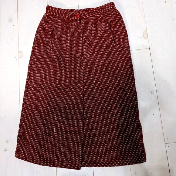 Vintage wool skirt, maroon and brown, size S - Picture 1 of 3